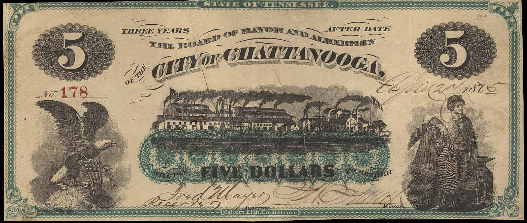 $5 G-1298.05 T3 City Chattanooga 1875